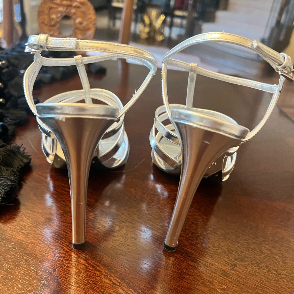 Gently used Prada silver sandal heels. Size 9. - Picture 5 of 9